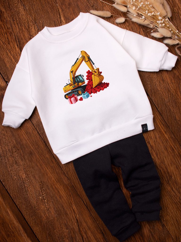 Bluza dziecięca z nadrukiem koparki z serduszkami