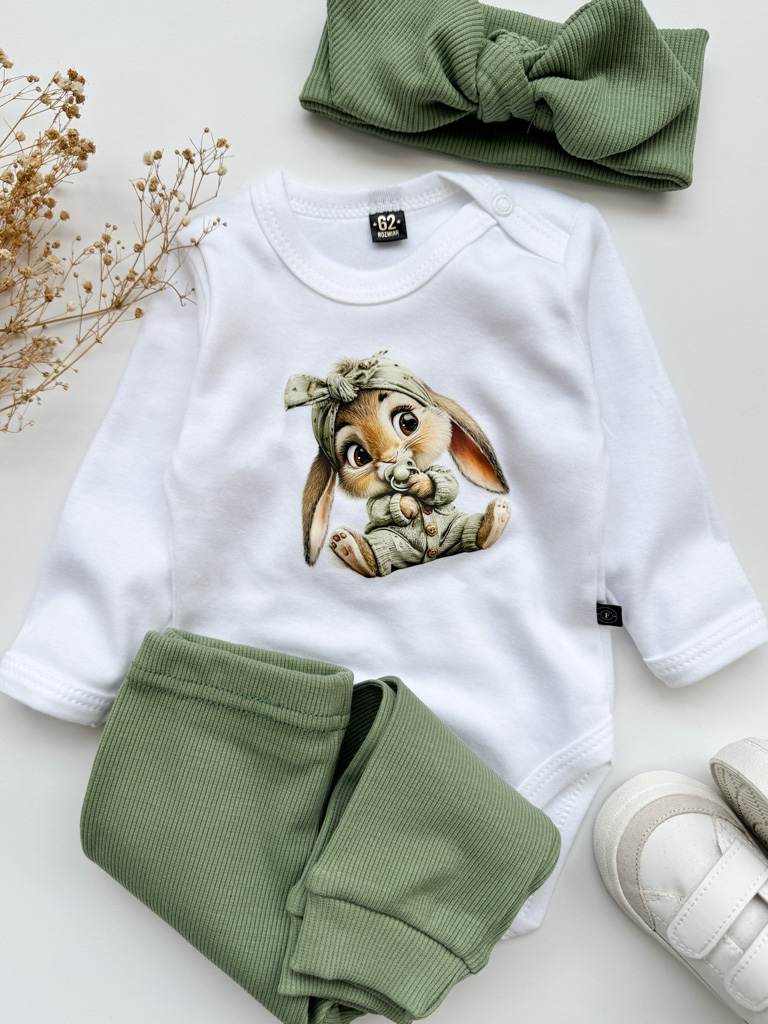 Body niemowlęce z nadrukiem pistacjowego króliczka