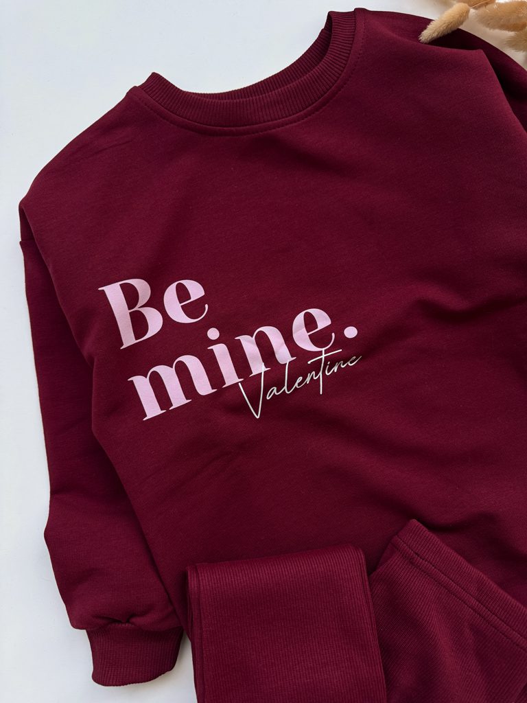 Bordowy komplet be mine valentine bluza + getry prążek