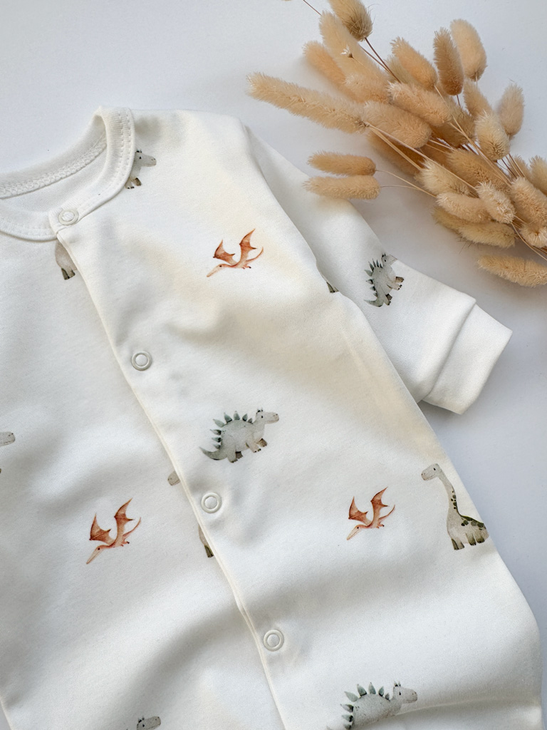 Bawełniany pajac niemowlęcy ze stópkami dino