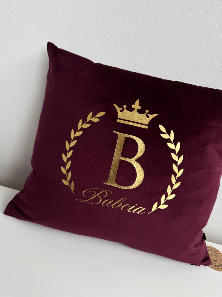 Poduszka welurowa z nadrukiem Babcia w wieńcu