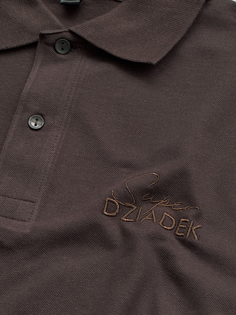 Brązowa koszulka polo męska z haftem super dziadek rozmiar S