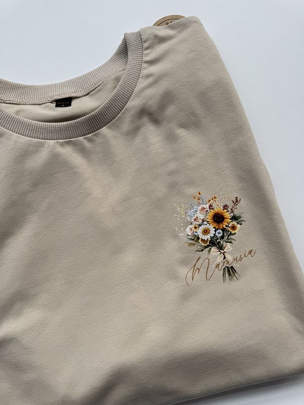 Koszulka beżowa damska bukiet kwiatów mama rozmiar oversize