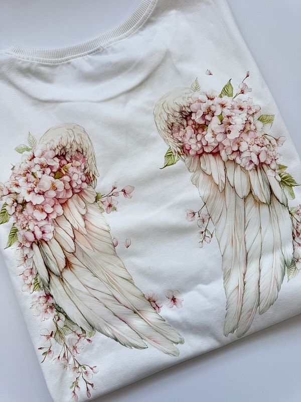 Koszulka ecru damska skrzydła na plecach rozmiar XL