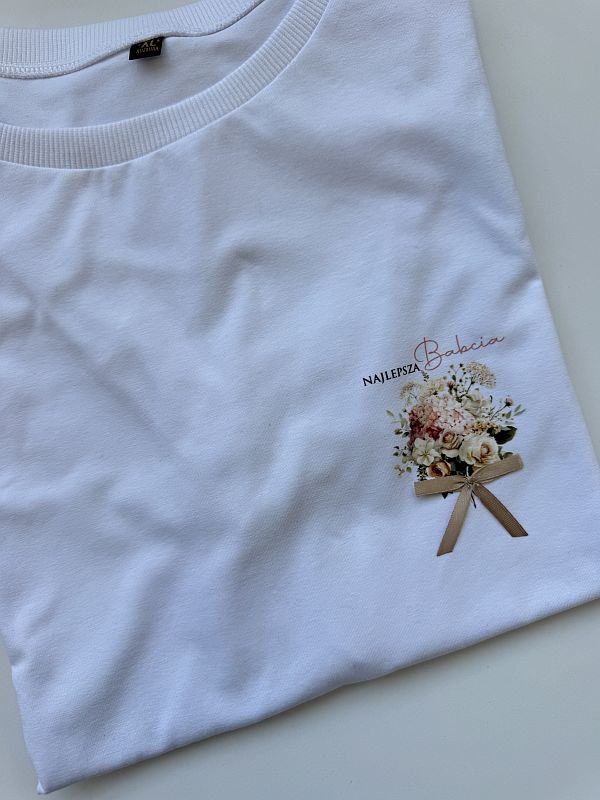 Koszulka biała damska beżowy bukiet rozmiar XL
