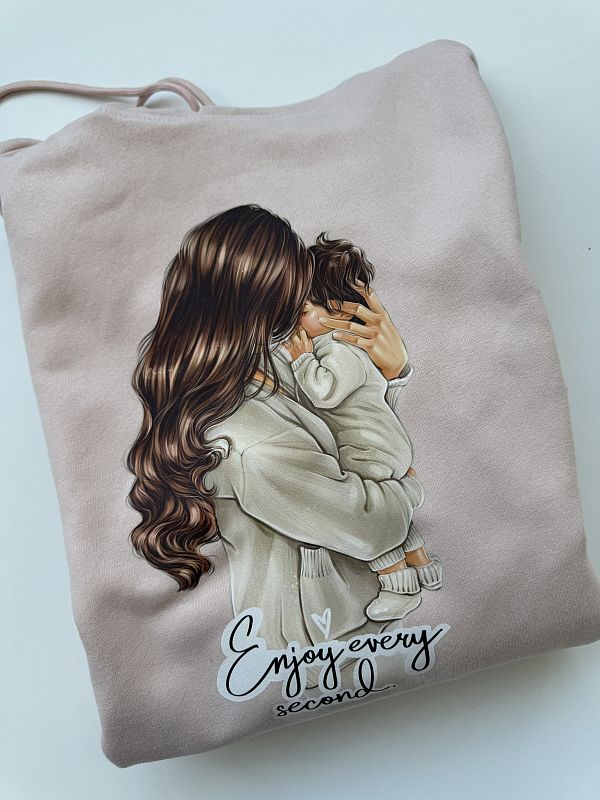 Bluza różowa damska z kapturem mama z dzieckiem rozmiar L