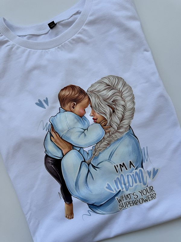 Koszulka biała damska mama z dzieckiem rozmiar L