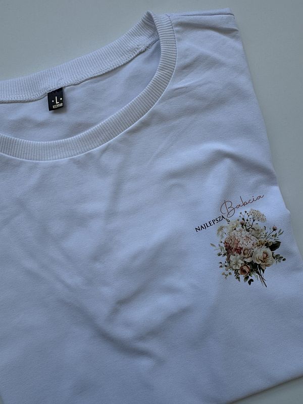 Koszulka biała damska beżowy bukiet rozmiar L