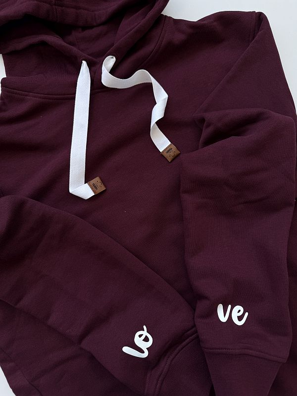 Bluza bordowa damska z kapturem love rozmiar M