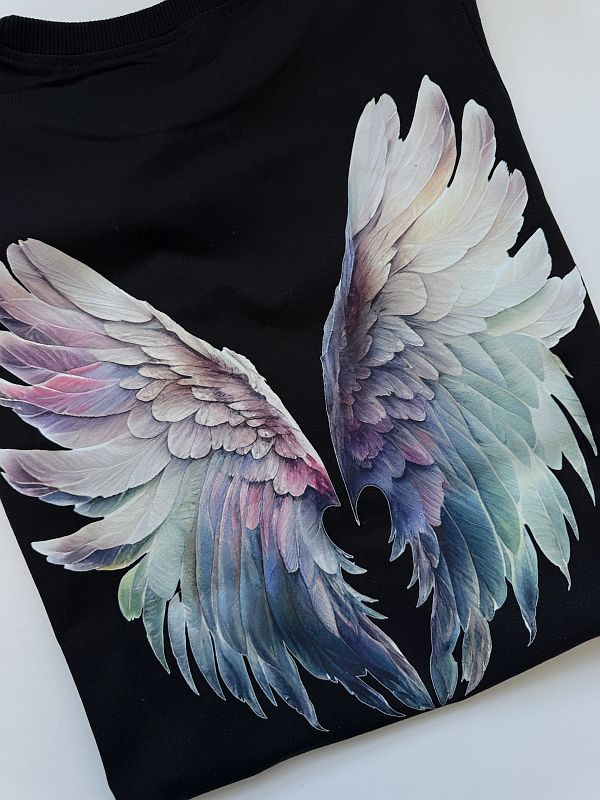 Koszulka czarna damska skrzydła na plecach rozmiar S