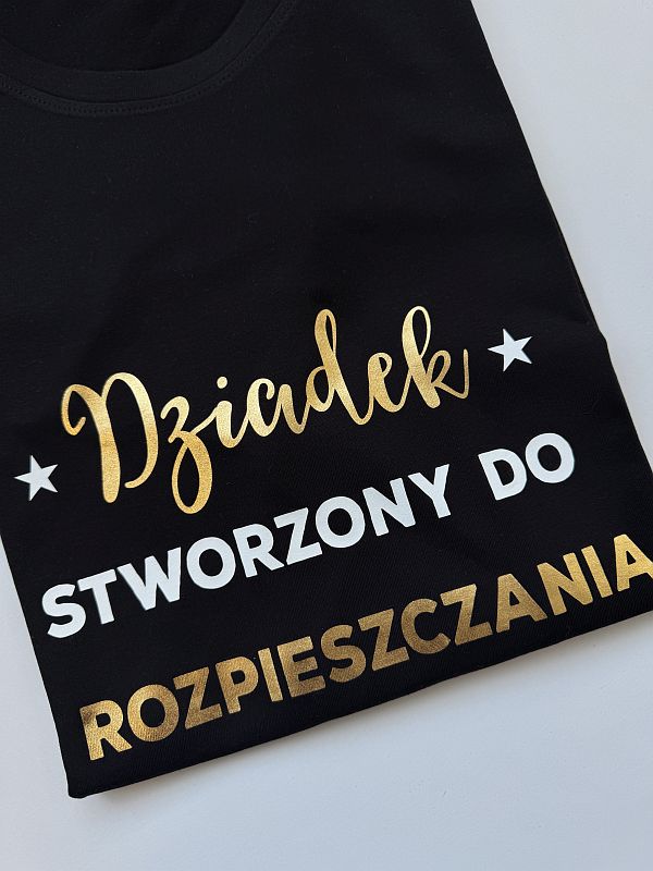 Koszulka męska czarna z nadrukiem dziadek stworzony do rozpieszczania rozmiar XXL