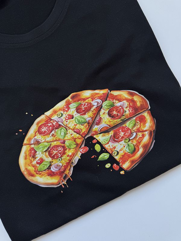 Koszulka męska czarna z nadrukiem pizzy rozmiar XL
