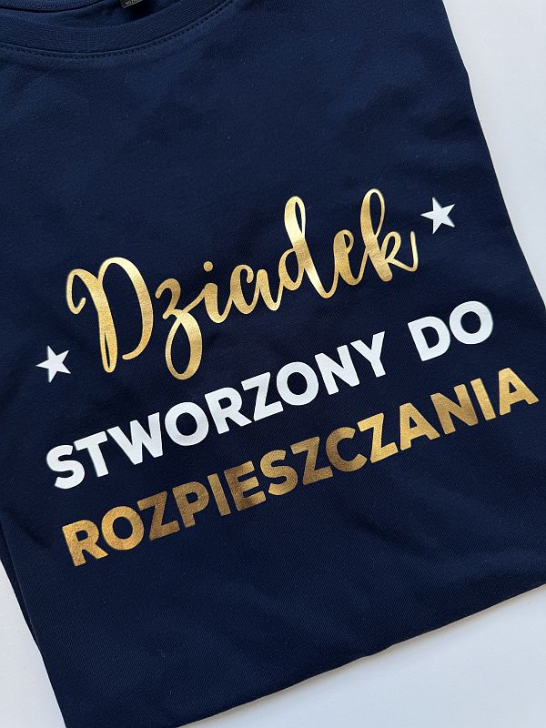 Koszulka męska granatowa z nadrukiem dziadek stworzony do rozpieszczania rozmiar L