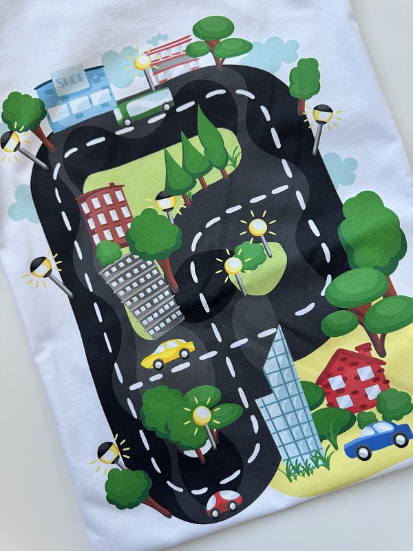 Koszulka męska biała z nadrukiem ulicy na plecach rozmiar L