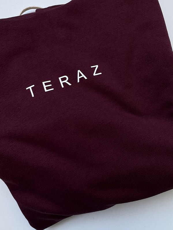 Bluza bordowa meska z kapturem z nadrukiem teraz rozmiar M