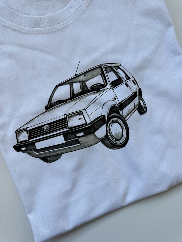 Koszulka męska biała z nadrukiem auta rozmiar M