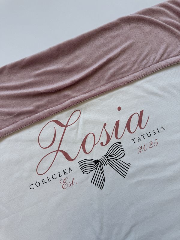 Kocyk dla niemowląt imię z kokardą Zosia