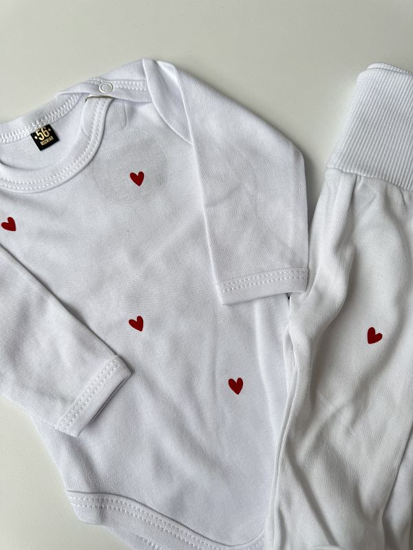 Body białe długi rękaw i półśpiochy w serduszka rozmiar 56
