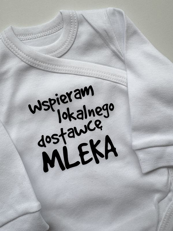 Body kopertowe białe długi rękaw wspieram lokalnego dostawcę mleka rozmiar 62