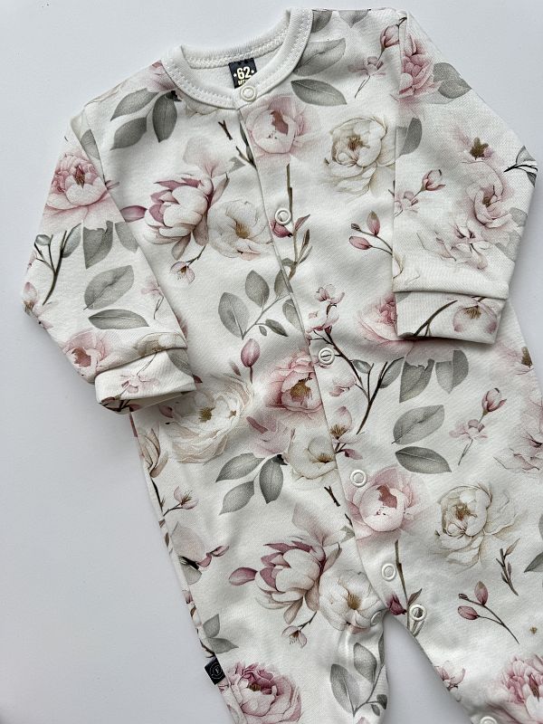 Pajac ze stópkami w kwiaty rozmiar 62