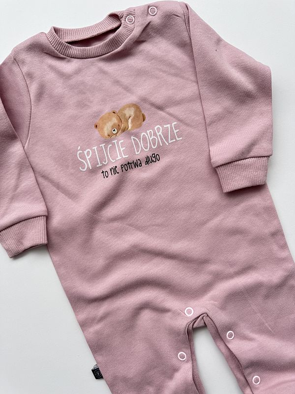 Pajac bez stópek różowy śpijcie dobrze to nie potrwa długo rozmiar 62