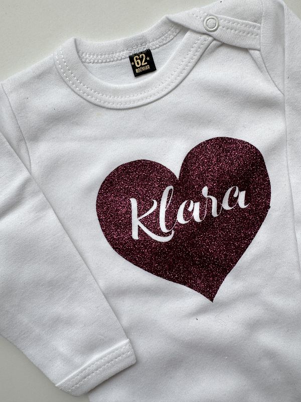Body białe długi rękaw brokatowe serce Klara rozmiar 62
