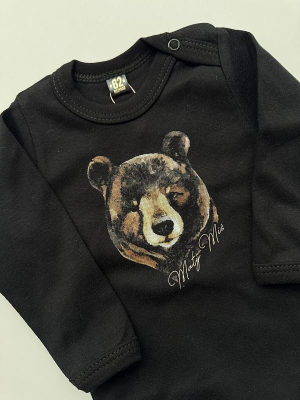 Body czarne długi rękaw z nadrukiem mały miś rozmiar 62