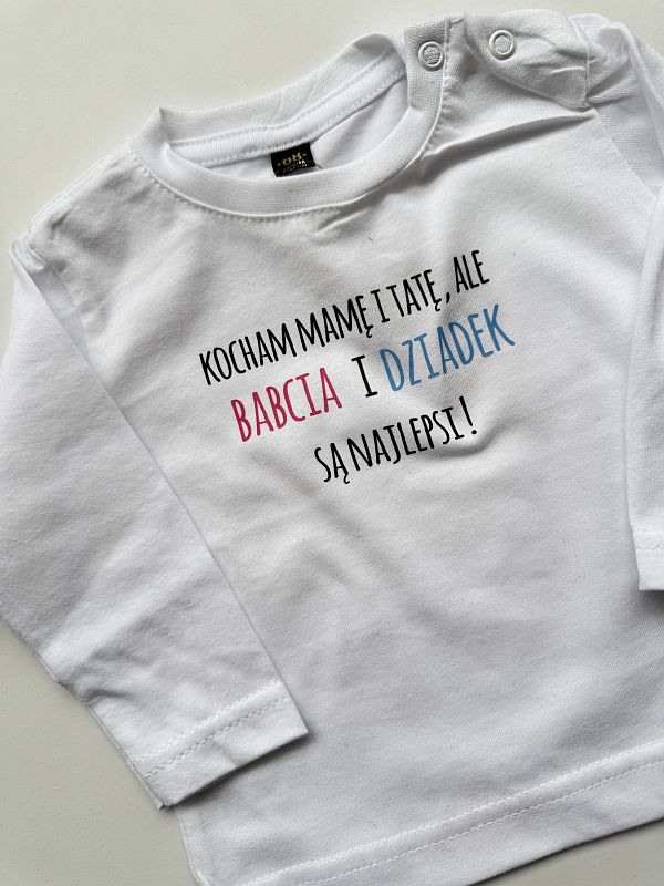 Koszulka biała długi rękaw kocham mamę i tatę ale... rozmiar 68