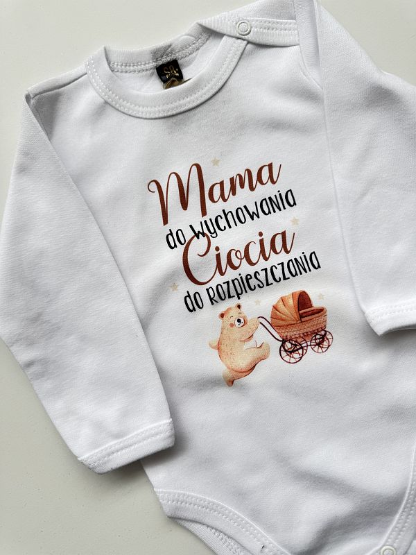 Body białe długi rękaw mama od wychowania ciocia od rozpieszczania rozmiar 68
