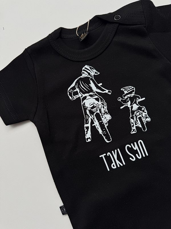 Body czarne krótki rękaw z nadrukiem motocyklistów rozmiar 68