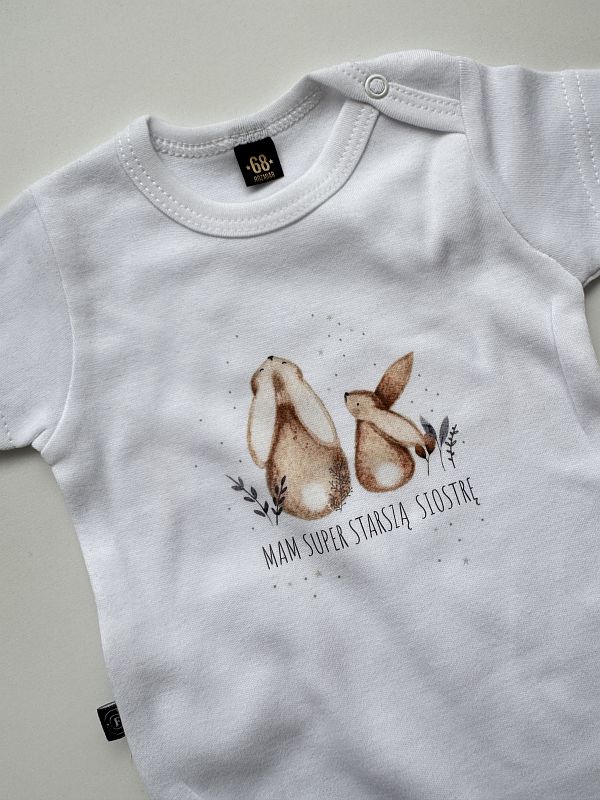 Body białe krótki rękaw mam super starszą siostrę rozmiar 68