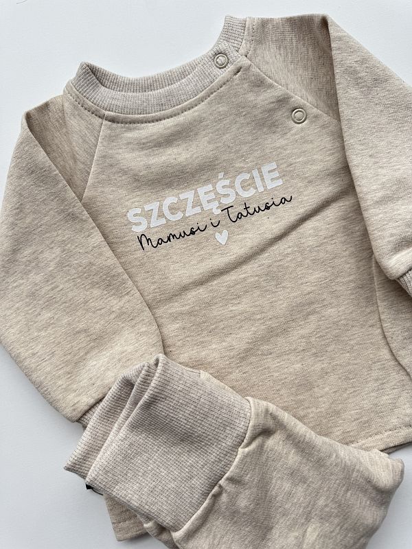 Komplet beż melanż bluza + spodnie dresowe szczęście mamusi i tatusia rozmiar 68
