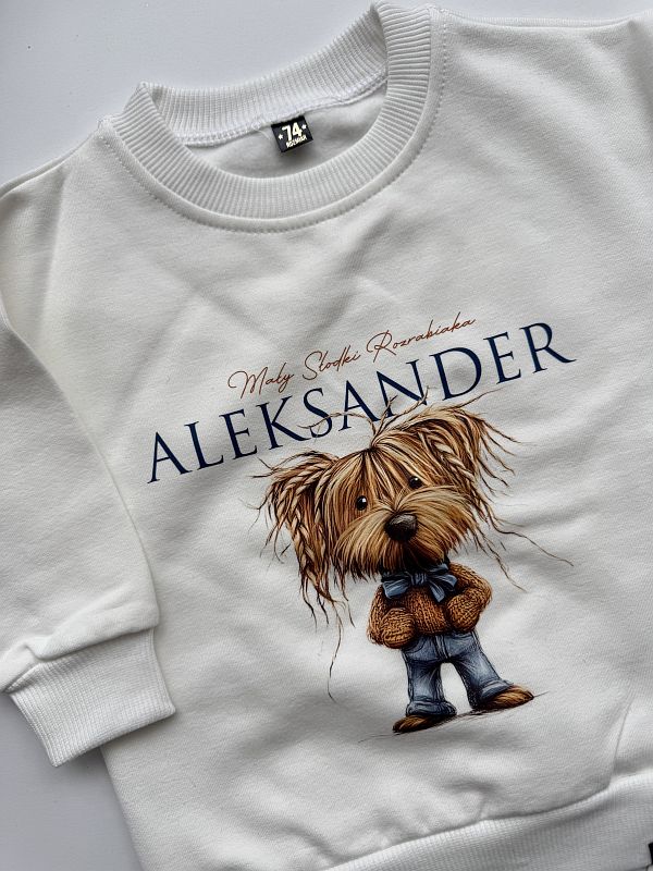 Bluza ecru piesek Aleksander rozmiar 74