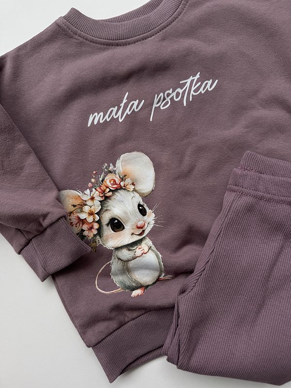 Komplet wrzosowy bluza + getry prążek mała psotka rozmiar 80