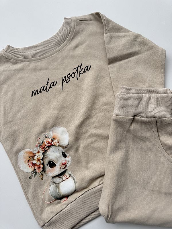 Komplet beżowy bluza + spodnie dresowe mała psotka rozmiar 86