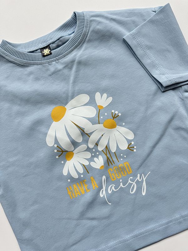 Koszulka błękitna krótki rękaw stokrotki rozmiar 86