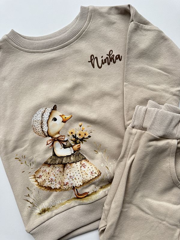 Komplet beżowy bluza + spodnie dresowe kaczuszka Ninka rozmiar 86