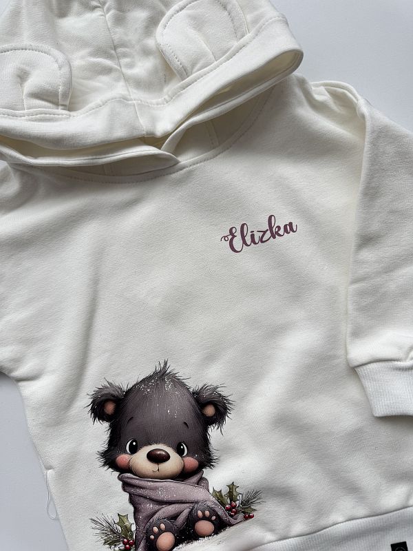 Bluza ecru z kapturem miś Elizka rozmiar 86