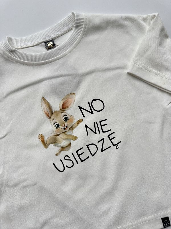 Koszulka ecru krótki rękaw królik no nie usiedzę rozmiar 86