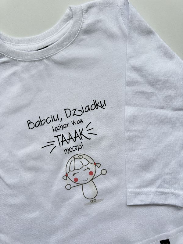 Koszulka biała długi rękaw babciu dziedku kocham was tak mocno rozmiar 86