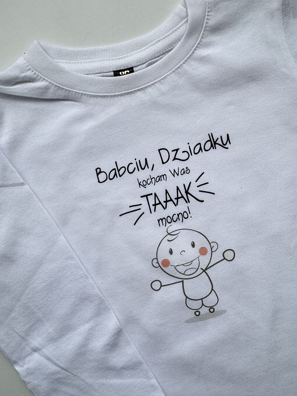 Koszulka biała długi rękaw babciu dziedku kocham was tak mocno rozmiar 86