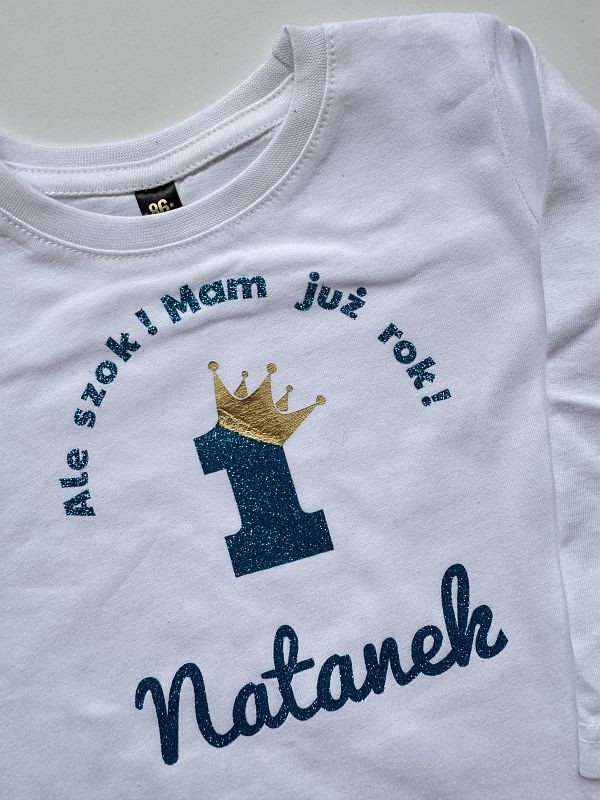 Koszulka biała długi rękaw ale szok mam już rok Natanek rozmiar 86