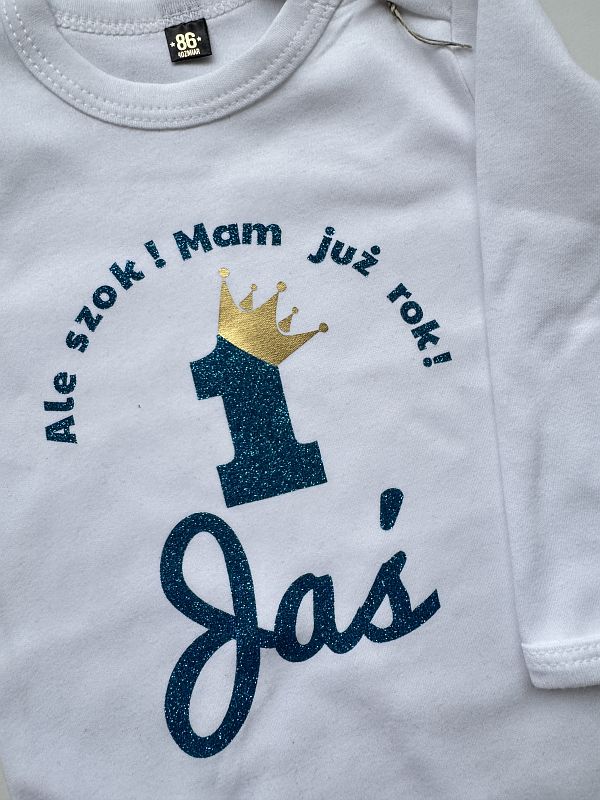 Body białe długi rękaw ale szok mam już rok Jaś rozmiar 86