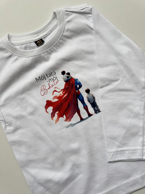 Koszulka biała długi rękaw tata superbohater rozmiar 92