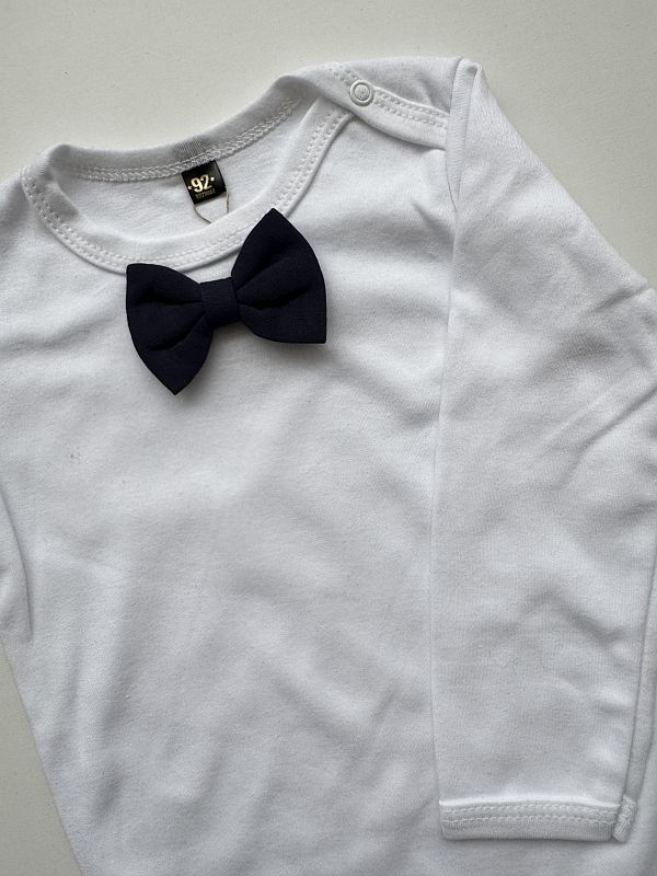 Body białe długi rękaw granatowa mucha rozmiar 92