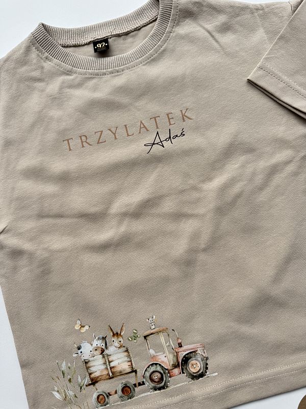 Koszulka beżowa krótki rękaw trzylatek Adaś rozmiar 92