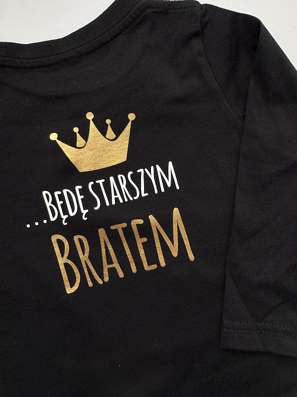 Koszulka czarna długi rękaw nadruk dwustronny mam sekret będę starszym bratem rozmiar 92