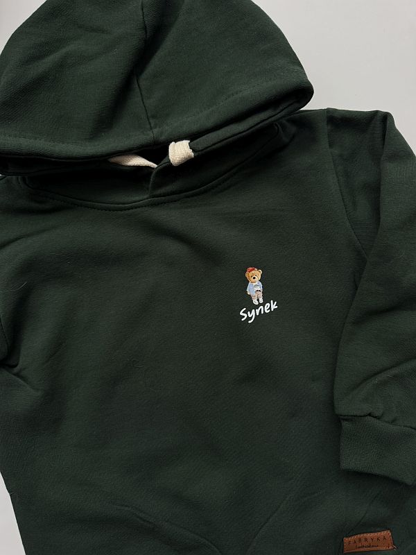 Bluza zielona z kapturem miś synek rozmiar 92