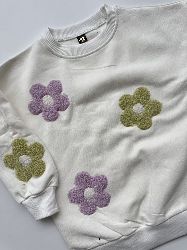 Bluza ecru pluszowe kwiatki rozmiar 92