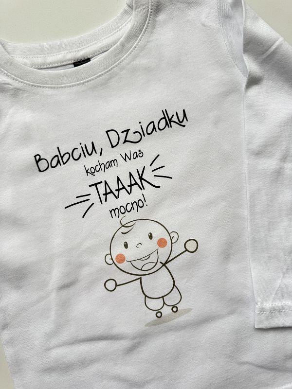 Koszulka biała długi rękaw babciu dziadku kocham Was tak mocno rozmiar 92